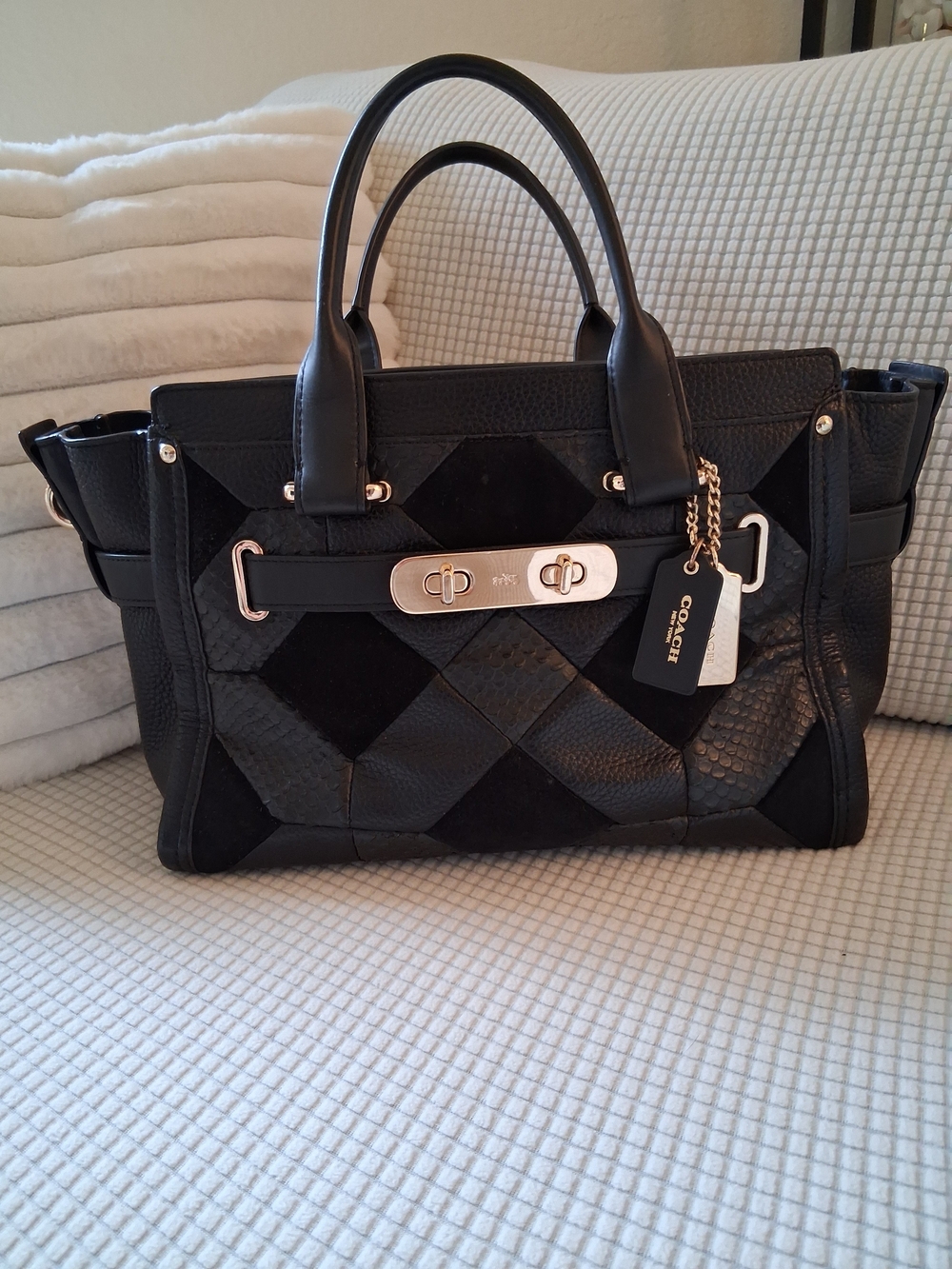Coach Black Patchwork Leather Satchel with Gold Hardware - Picture 1 of 9